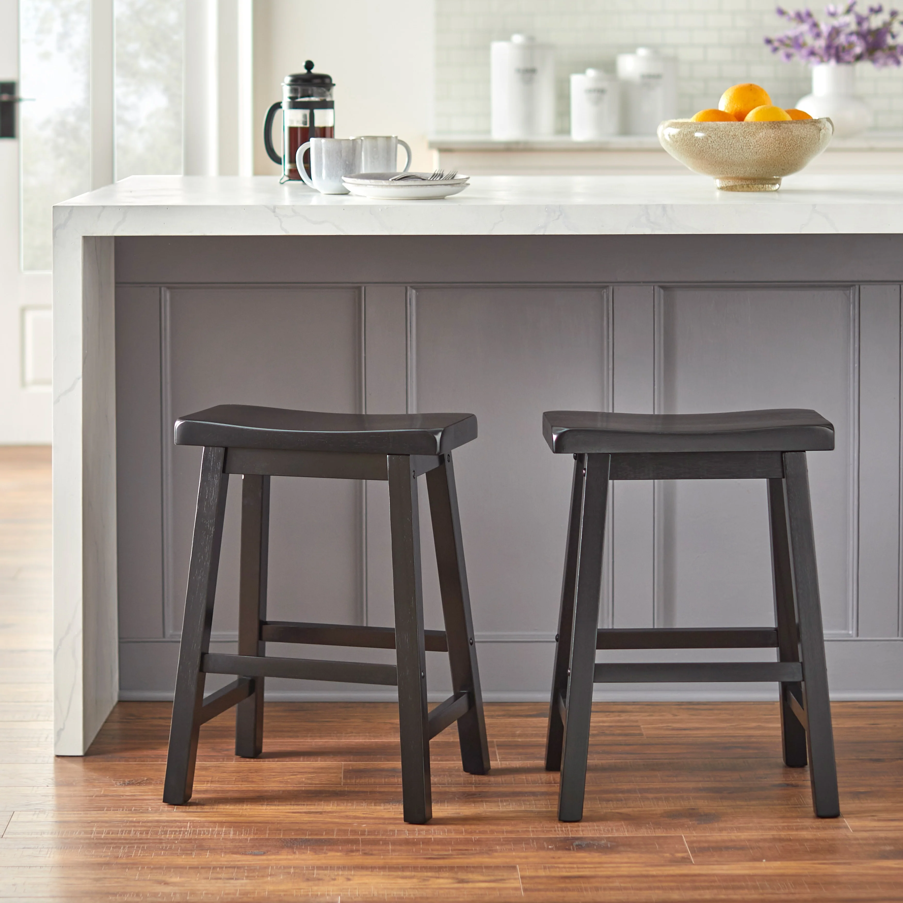 Simple Living Jalen Solid Wood 24-inch Saddle Stool (Set of 2)