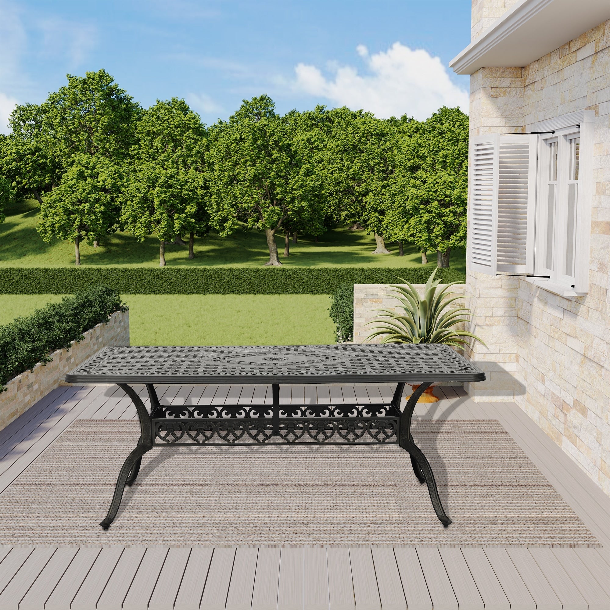 Clihome 71 Cast Aluminum Patio Rectangular Dining Table