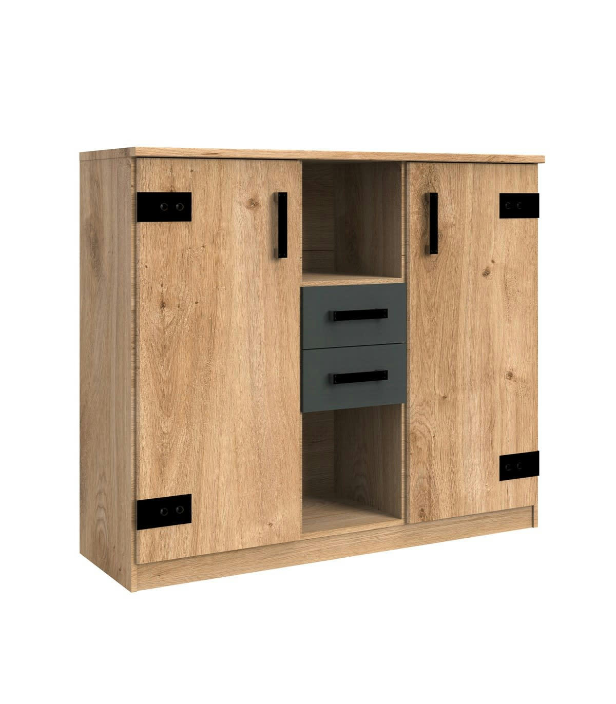 - Commode 2 portes 2 tiroirs et 2 niches ouvertes - L124 cm