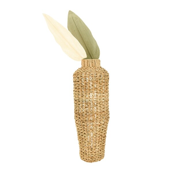 30"H Handwoven Water Hyacinth & Rattan Floor Vase