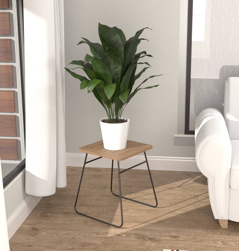 Panacea Square Teak Eucalyptus Wood Plant Stand, 20-in