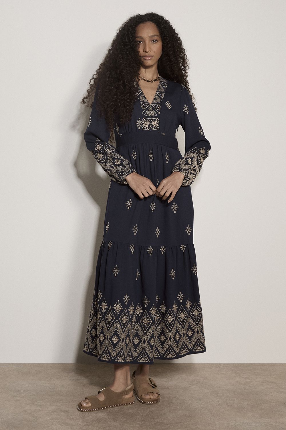 Apricot Boho Embroidered Maxi Dress