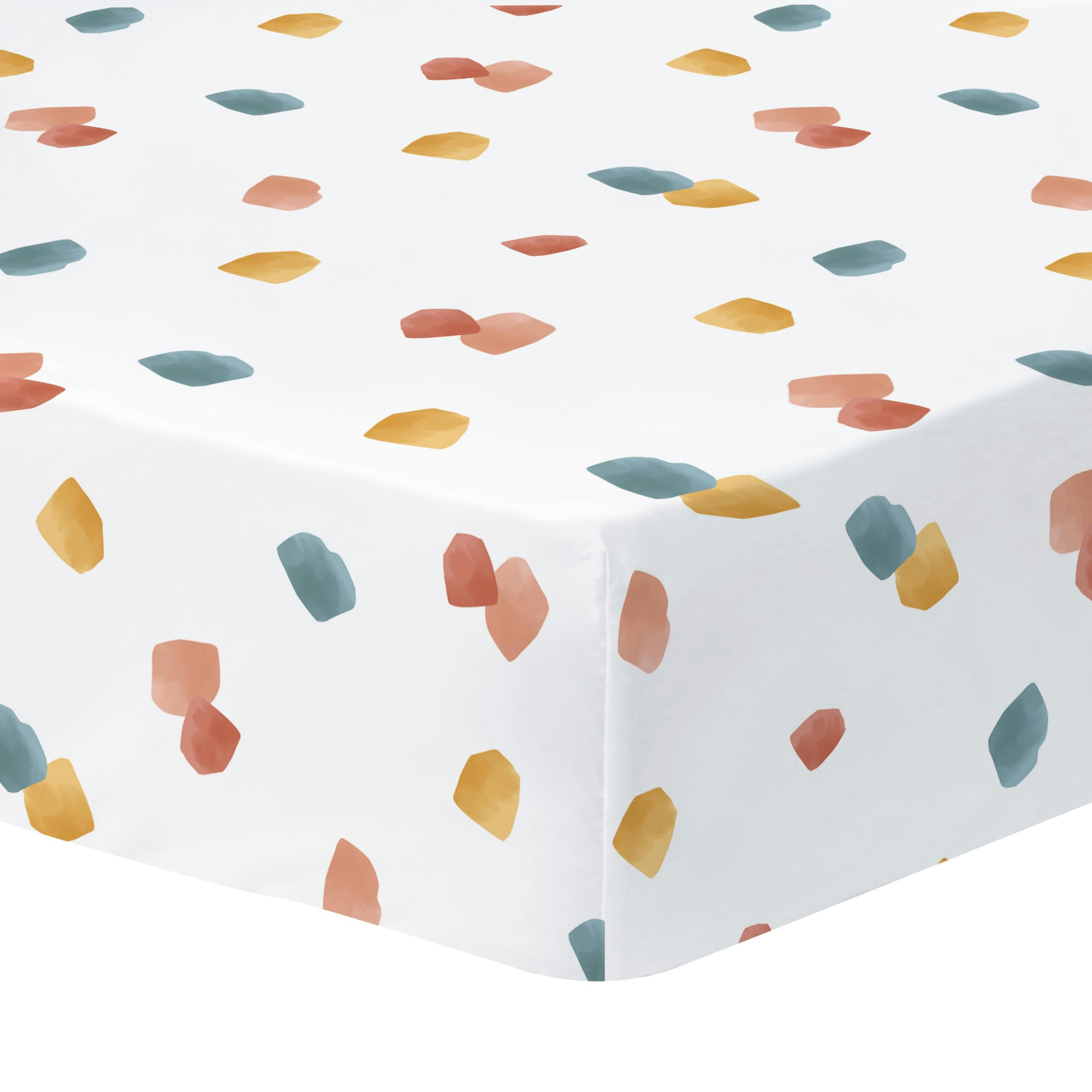 AQUARELLE - Drap-housse imprimé en percale de coton BIO Terracotta 140x200 cm