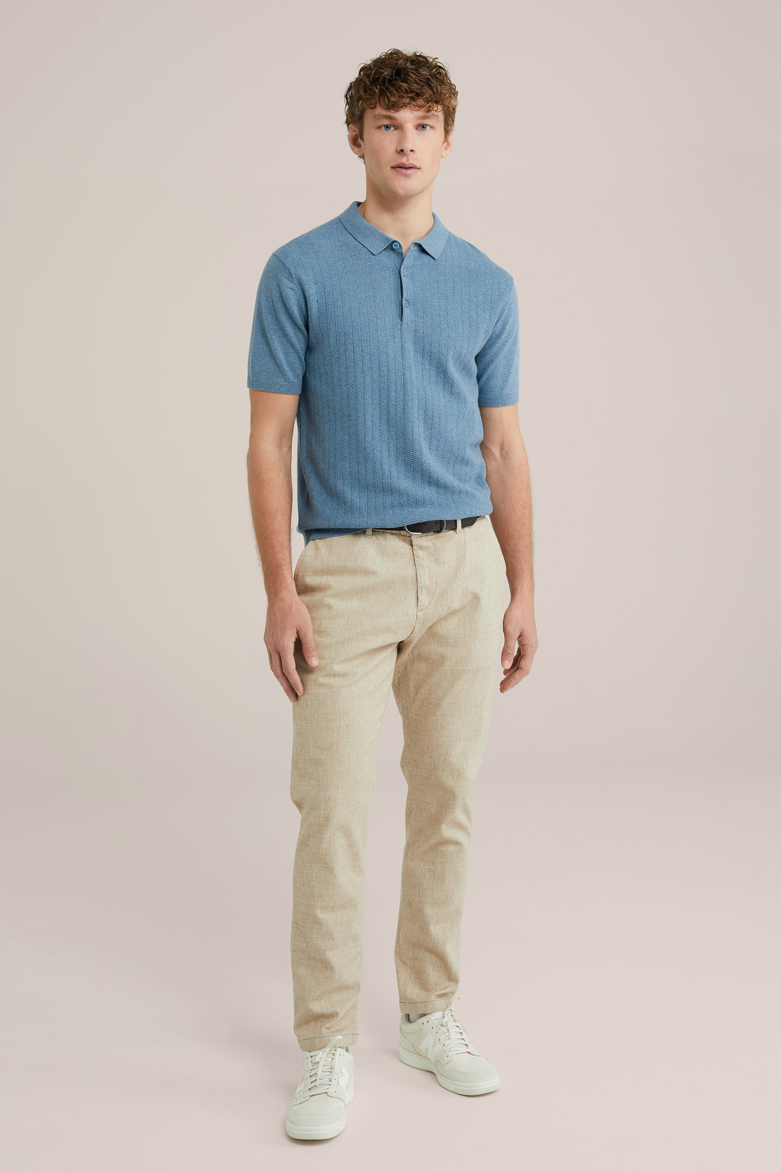 Heren Regular fit fijngebreide polo met structuur