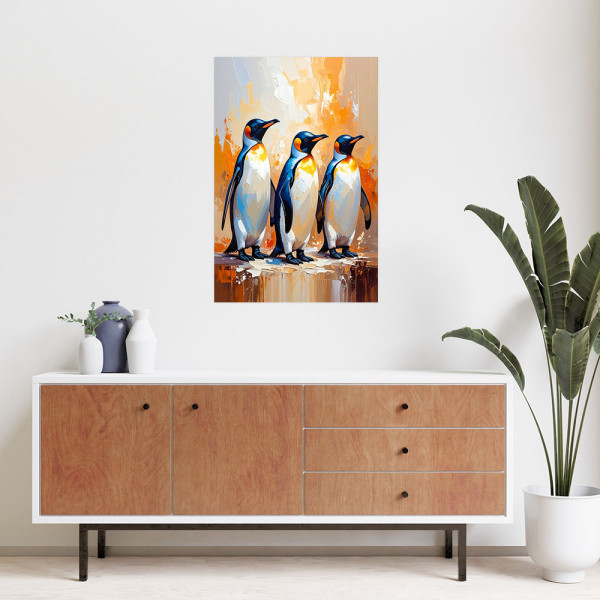 Plakat samoprzylepny do salonu Feeby Kolorowe Pingwiny Ptaki 20x30