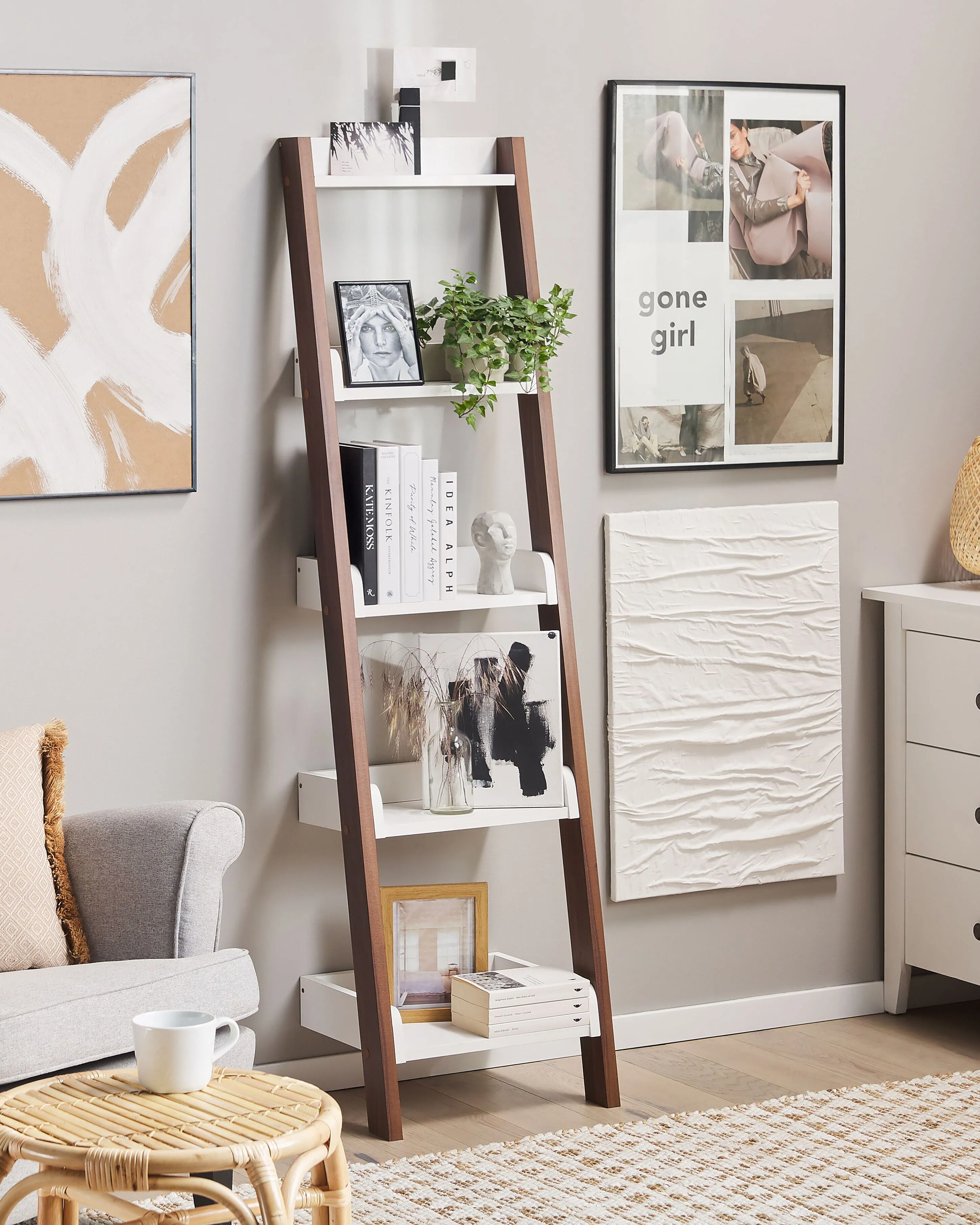 5 Tier Shelving Unit MOBILE DUO 166 cm Brown/ White
