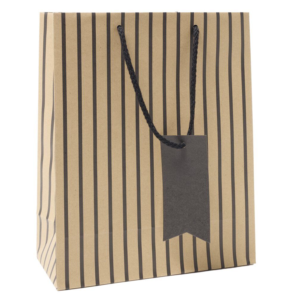 Sac cadeau papier marron à rayures noires 26x12xH32cm