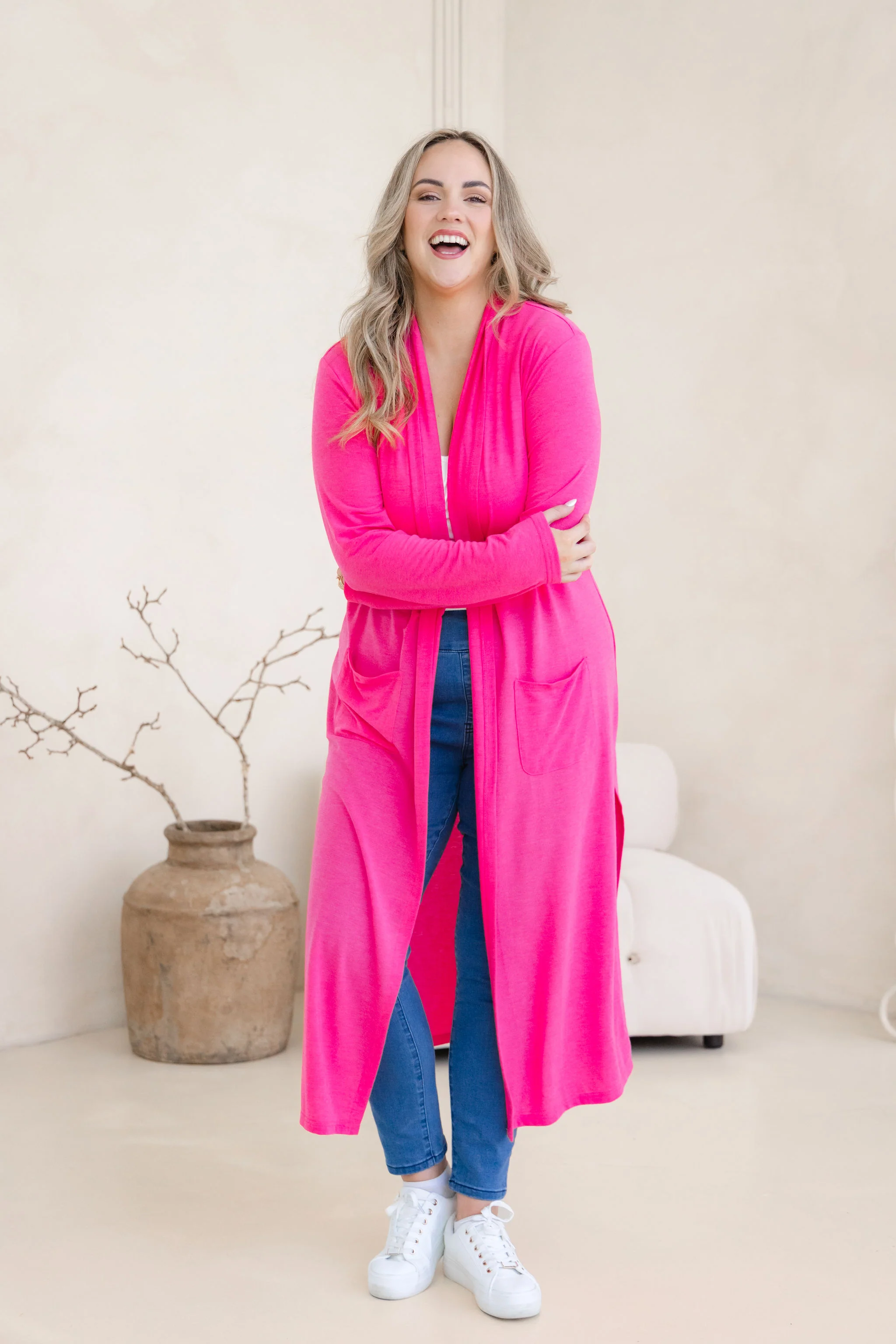 Jane Cardi Maxi Length in Hot Pink