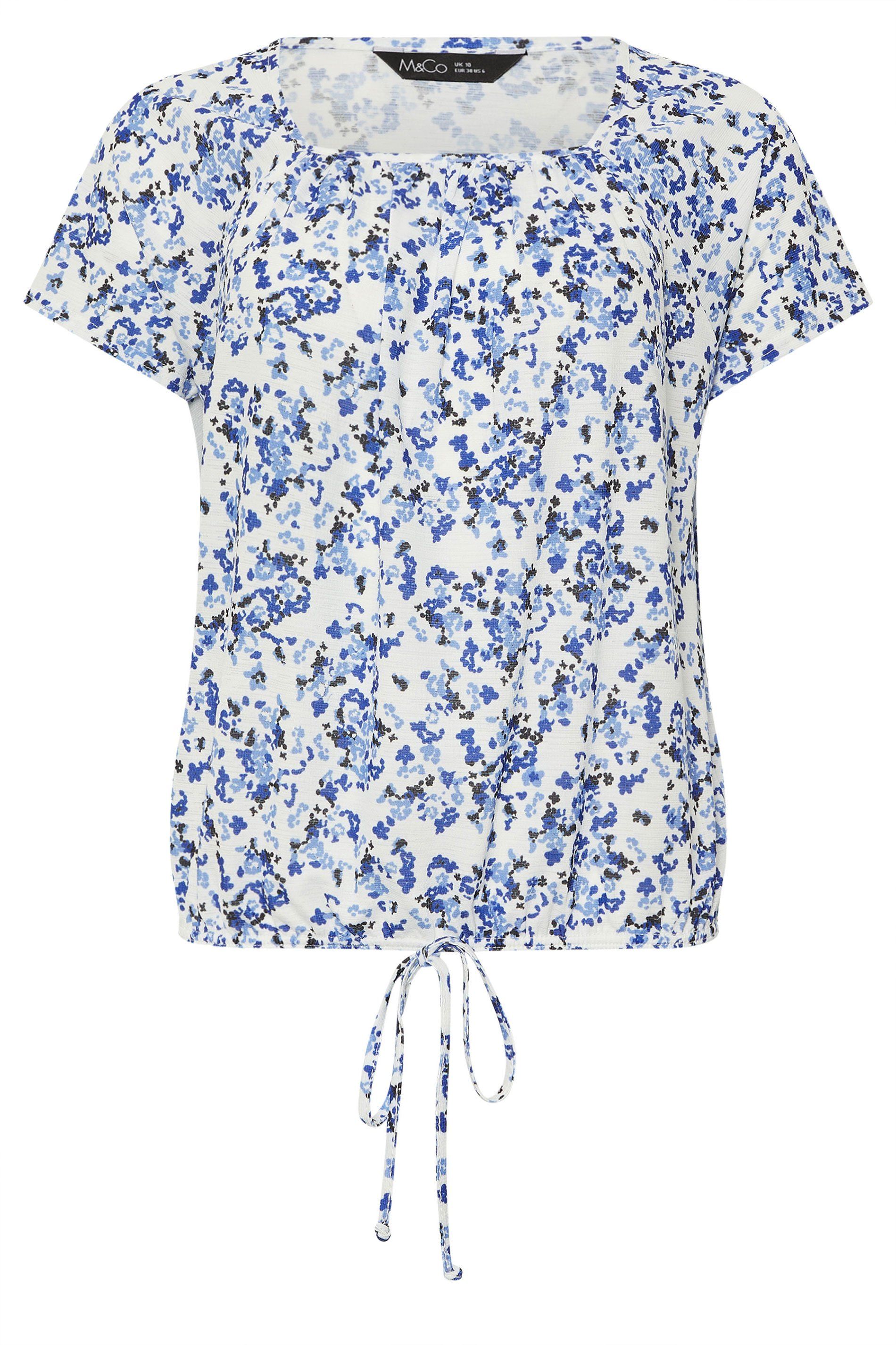 M&Co Printed Tie Front Top