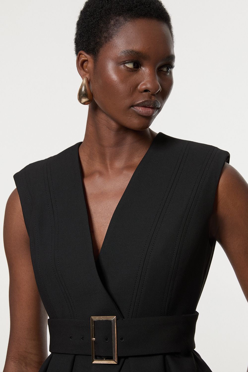 KarenMillen Compact Stretch Belted Peplum Sleeveless Tailored Jacket