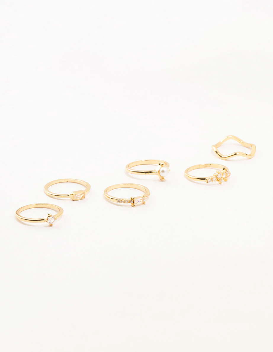 Gold Plated Pearl Cluster Rings 6-Pack