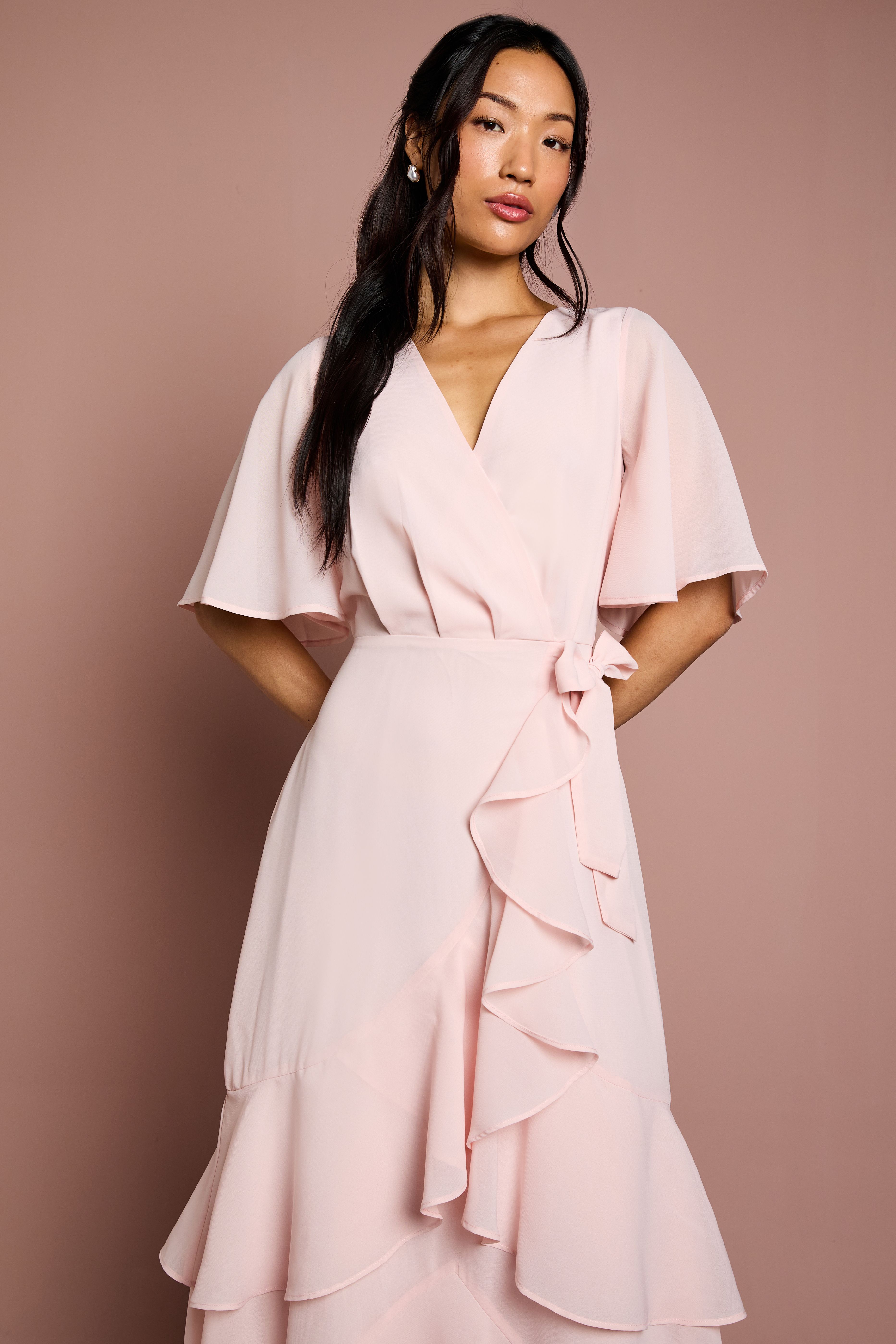 Coast Angel Sleeve Tiered Bridesmaid Maxi Dress