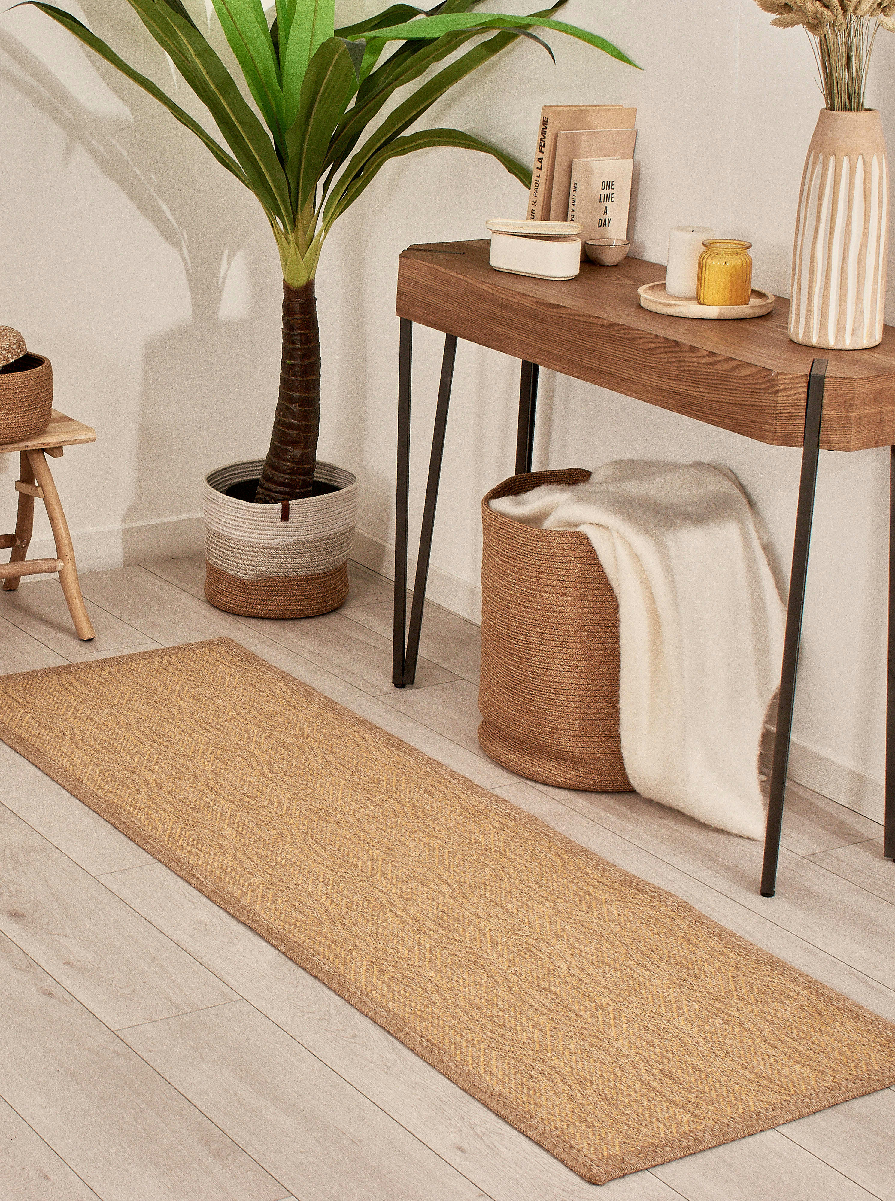 NATURE - Tapis polypropylène aspect jute jaune - 60x180 cm