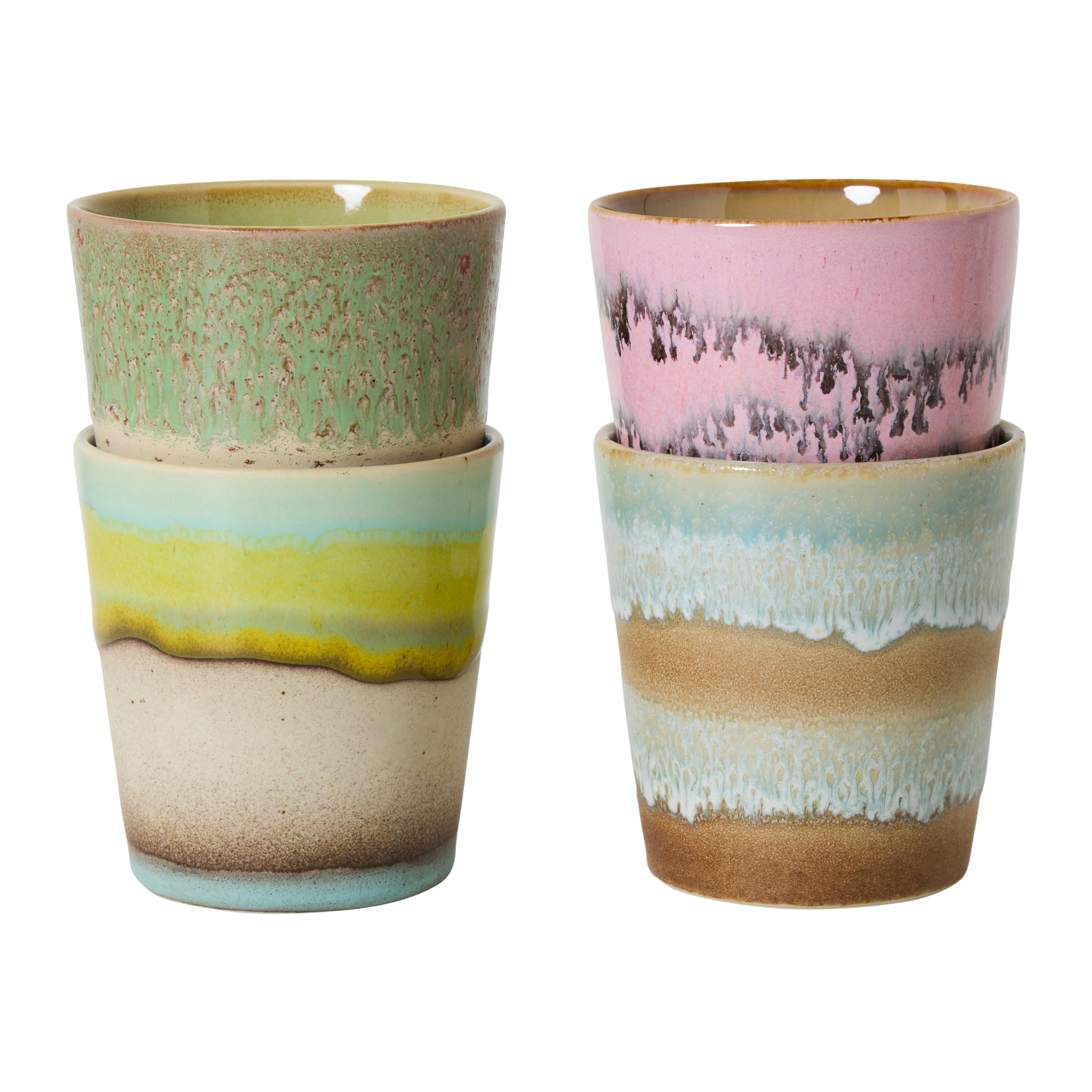 HKliving 70's Ceramics Koffiemok 0,23 L - Set van 4 - Pop Art