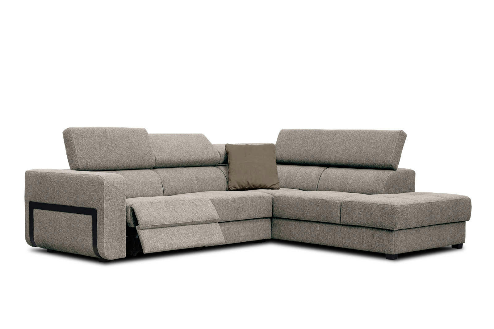 BERGO - Canapé d'angle droit 5 places avec une relax électrique tissu taupe