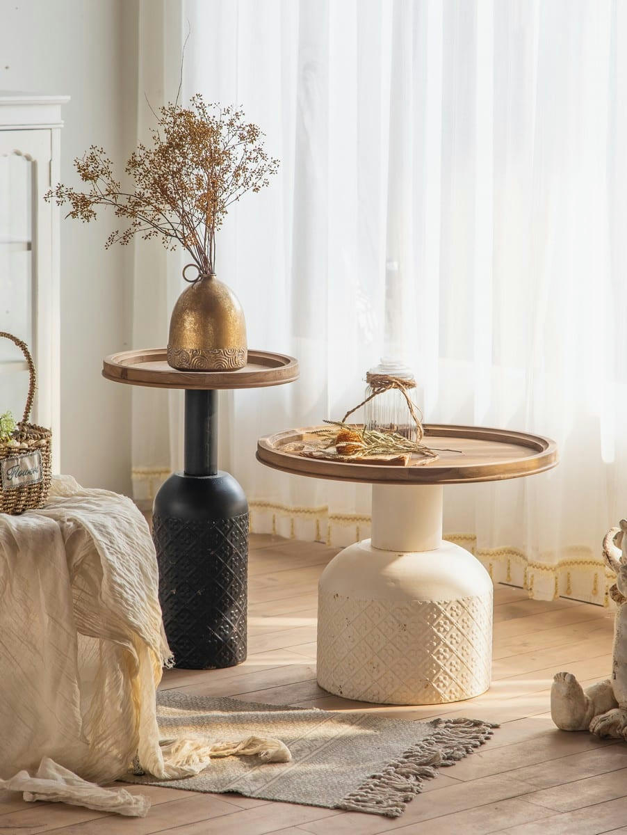 PLOT - Table basse bois et acier blanc D61