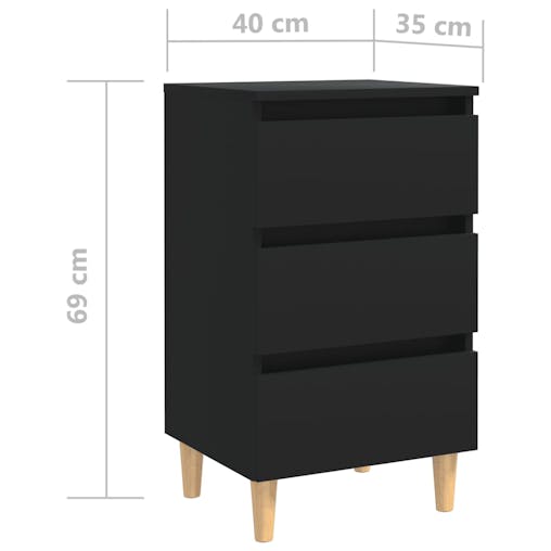 NNEVL Bed Cabinets with Solid Wood Legs 2 pcs Black 40x35x69 cm