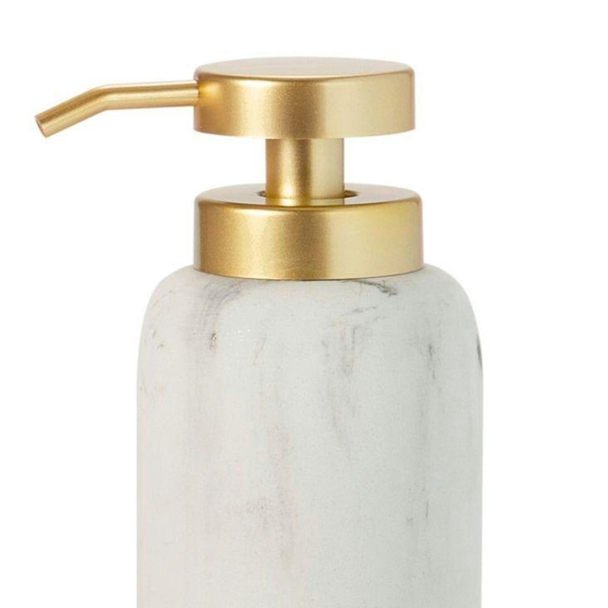 - Distributeur de savon résine effet marbre blanc et doré