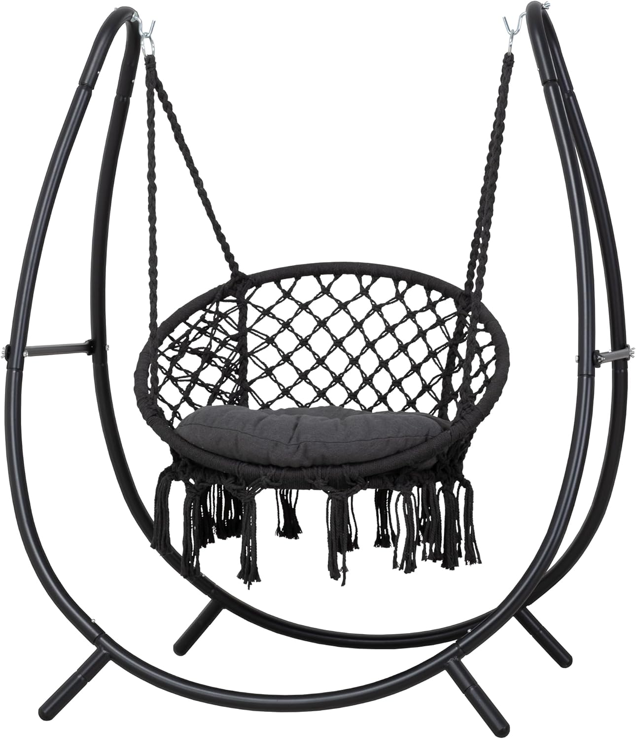 ANOW Hammock Swing with Stand Included, Outdoor Hanging Swing Chair with Stand and Removable Seat Cushion, Max 400 Lbs, Dark Grey