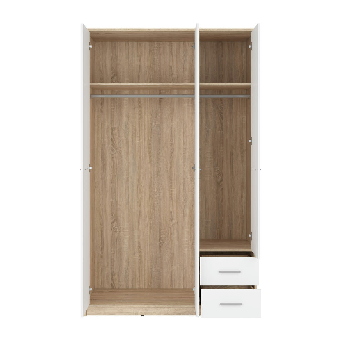 - Armoire 3 portes 2 tiroirs stratifiés naturel et blanc