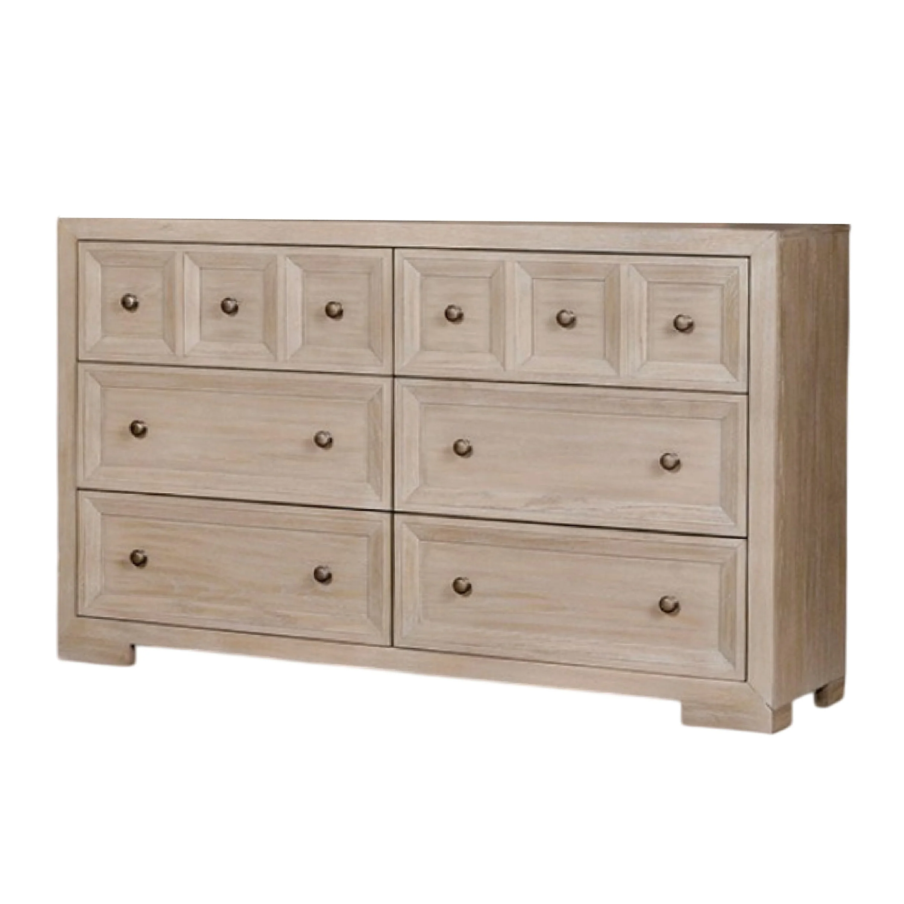 Kizie Wide Dresser, 6 Drawers, Bronze, Beige Solid Wood, 62 Inch