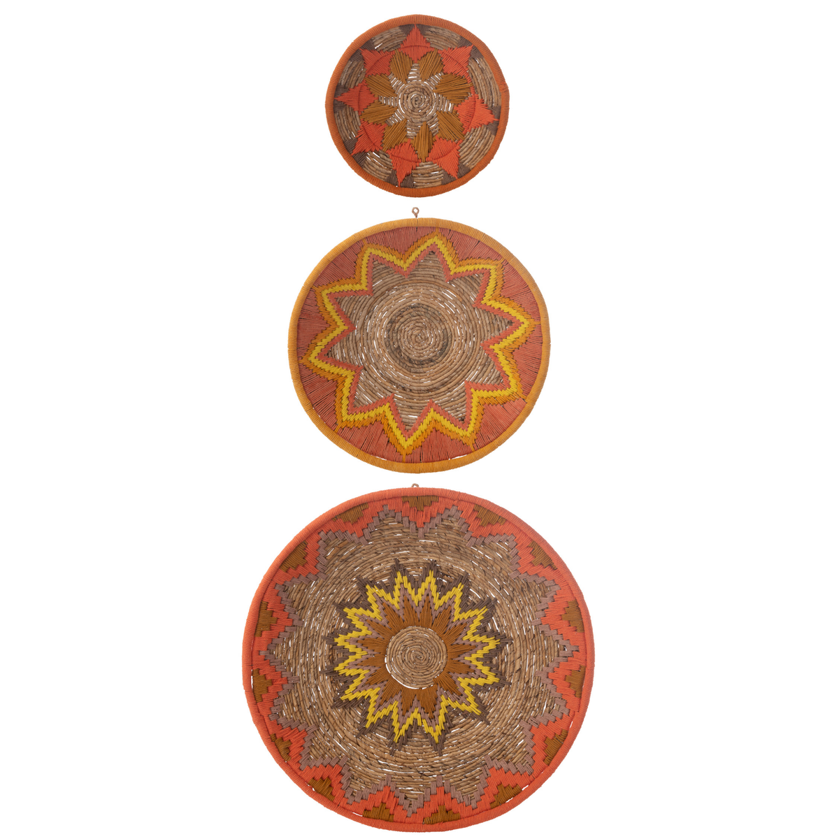 J-Line wanddecoratie Bananentak - riet - oranje - set van 3
