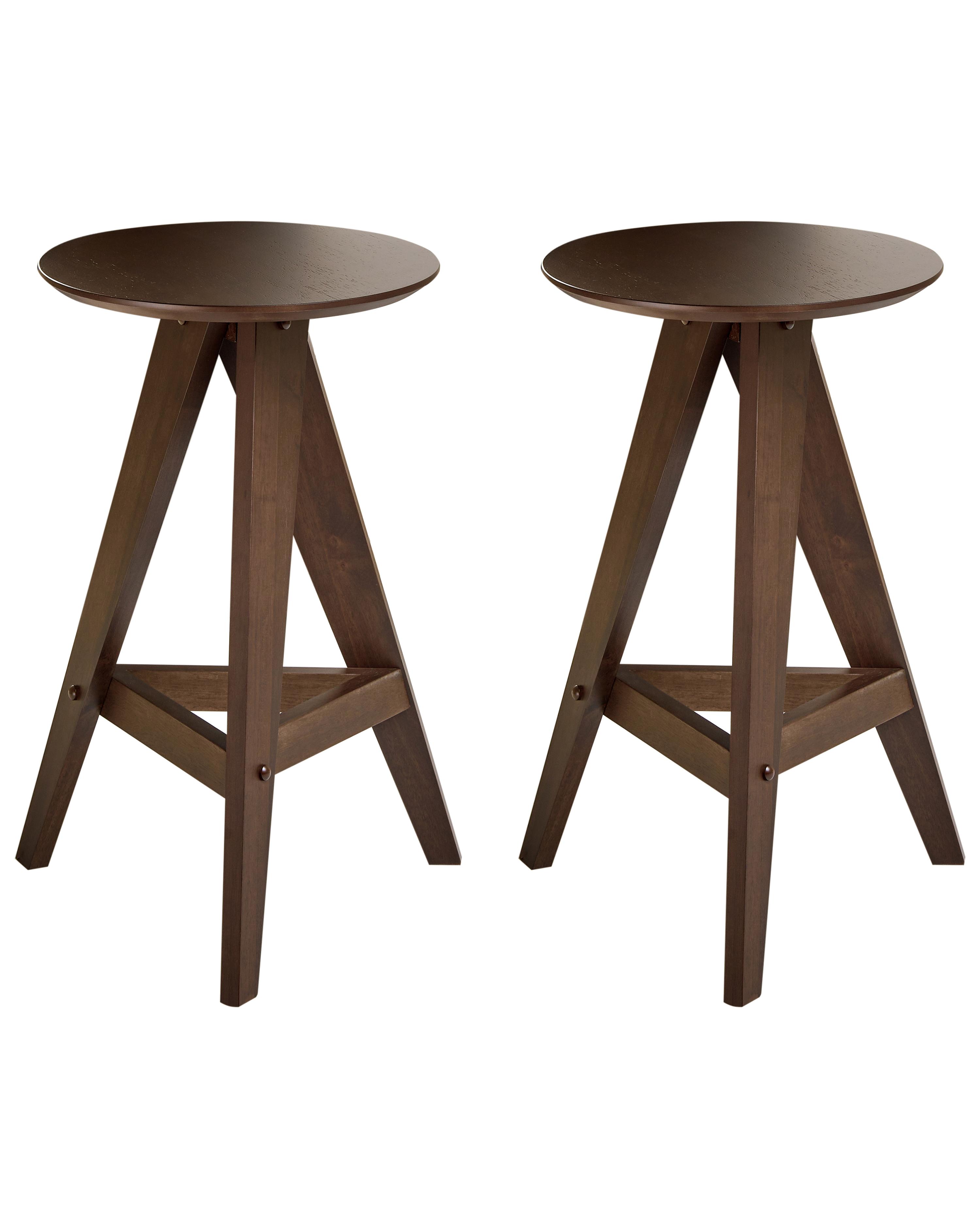 Set of 2 Bar Stools AROMA Wood Dark Brown