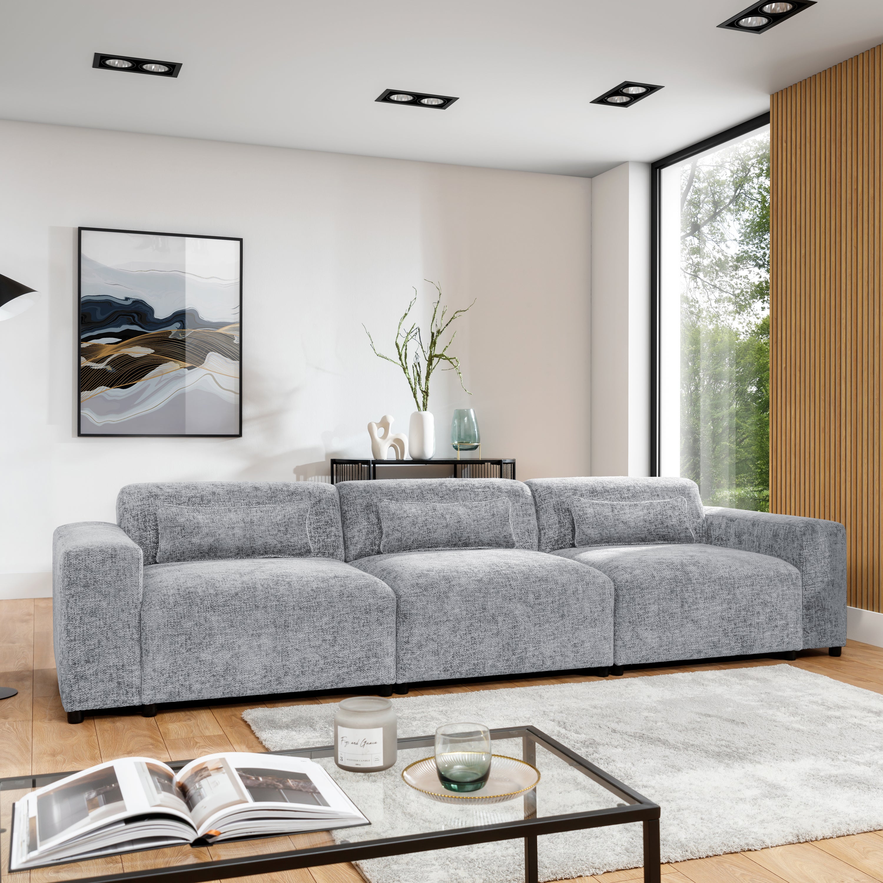 by fonQ Velura 3-zitsbank - Chenille - Grijs