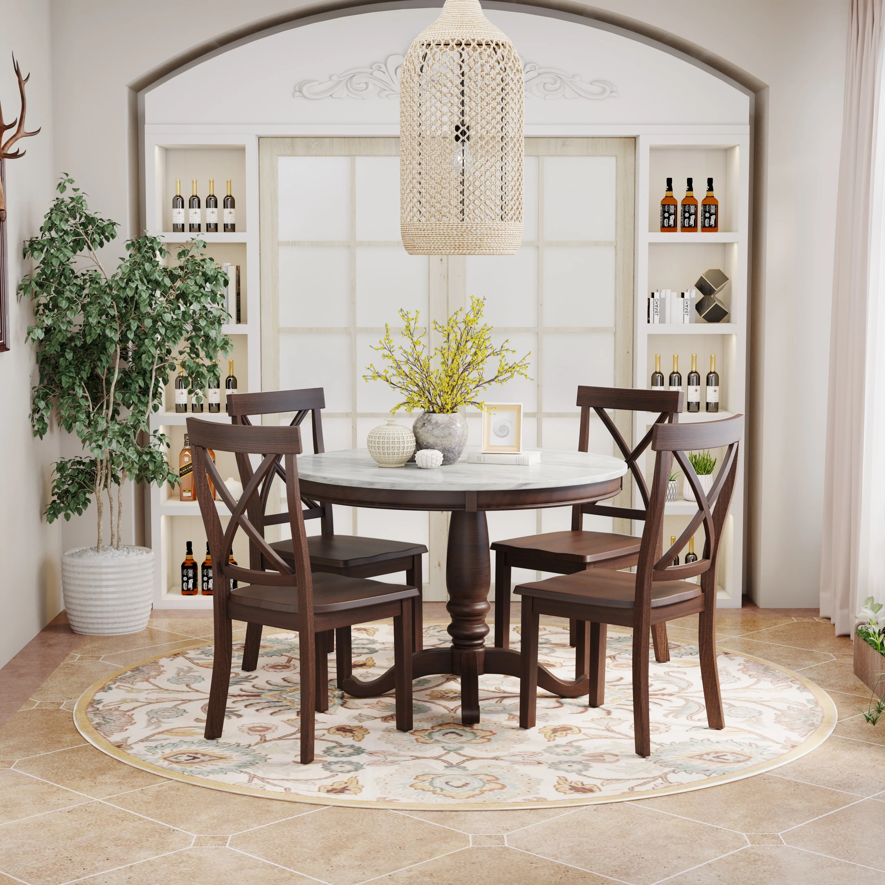 5 Pieces Dining Table and Chairs Set