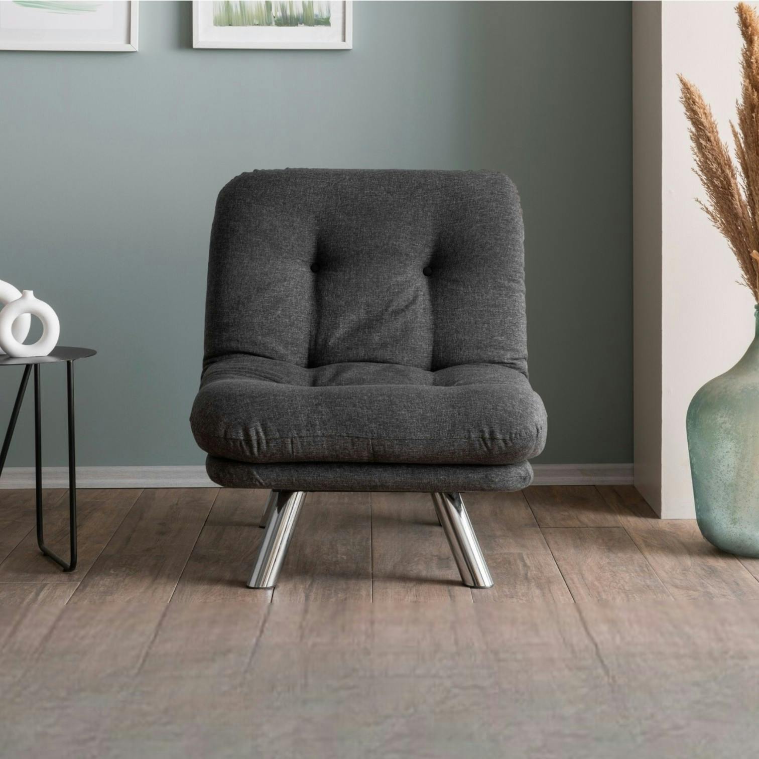 Fauteuil convertible banquette gris foncé pieds chromés CUSCO