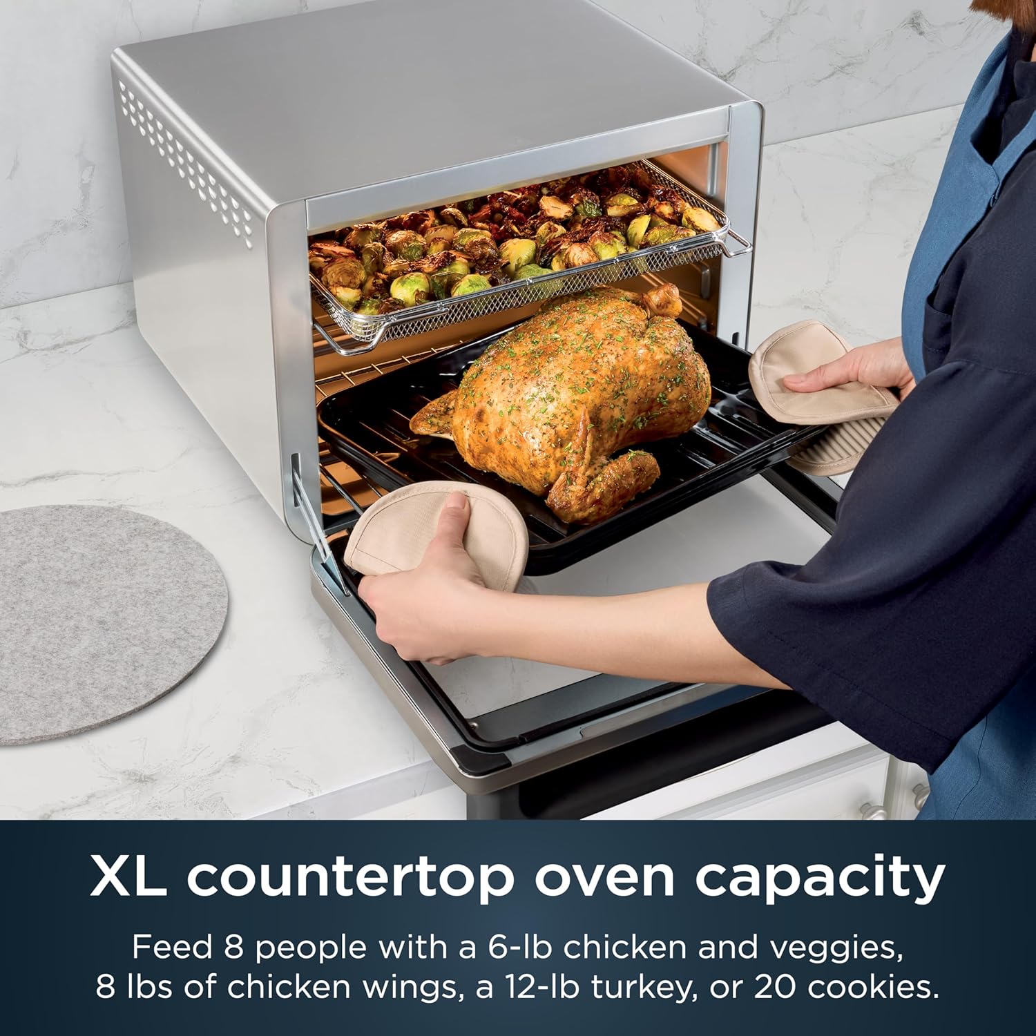 Ninja Air Fryer & Toaster Oven | Prestige Smart XL Countertop Oven | Bakes up to 20 Cookies, Fits up to a 12lb Turkey | Pizza, Toast, Bake, Air Fry & Reheat | 1800 Watts | Stainless Steel | DT501​
