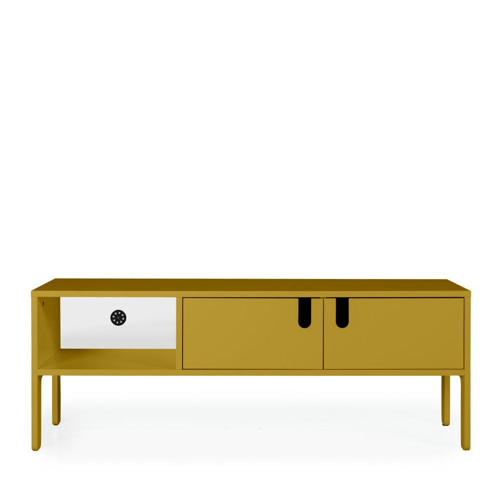 UNO - Meuble TV en bois 2 portes L137cm jaune moutarde