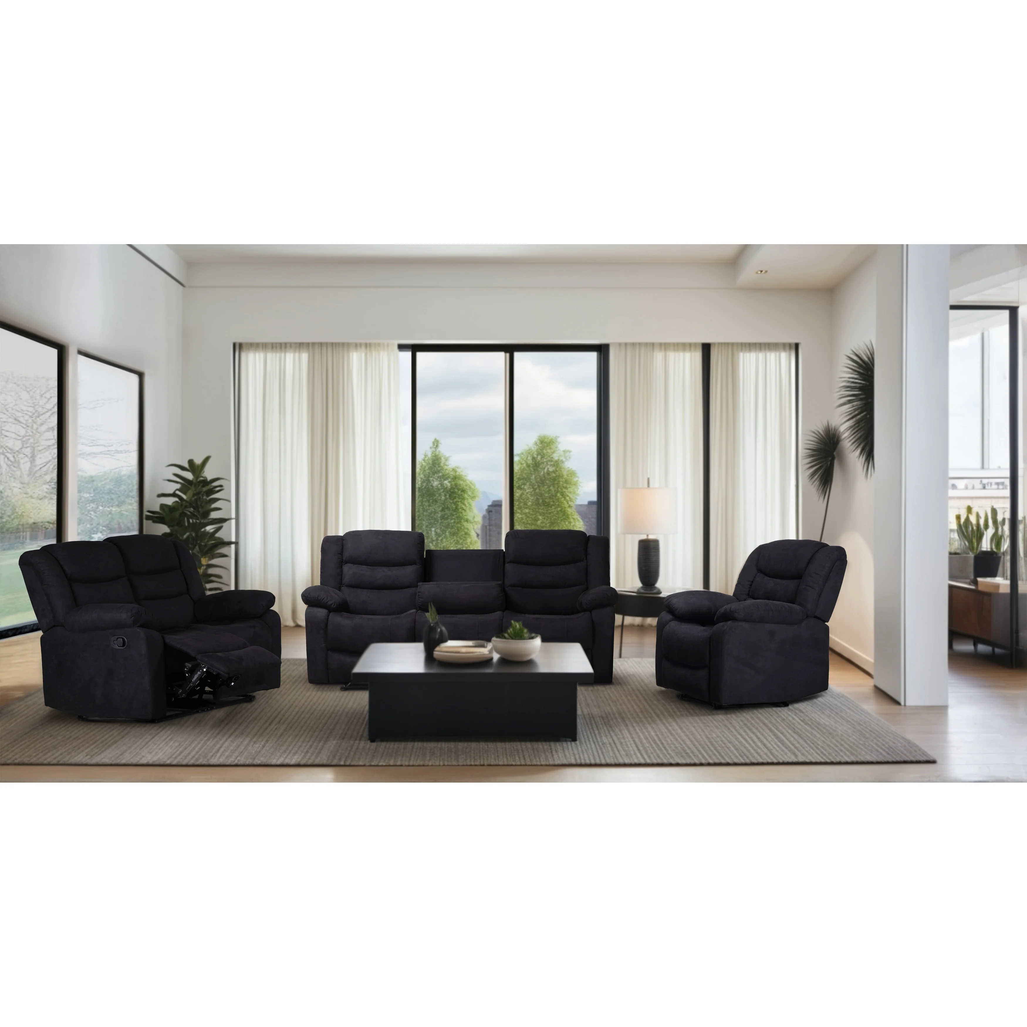Modern 3-Piece Manual Reclining Living Room Sofa Set with Dropdown Table and Console