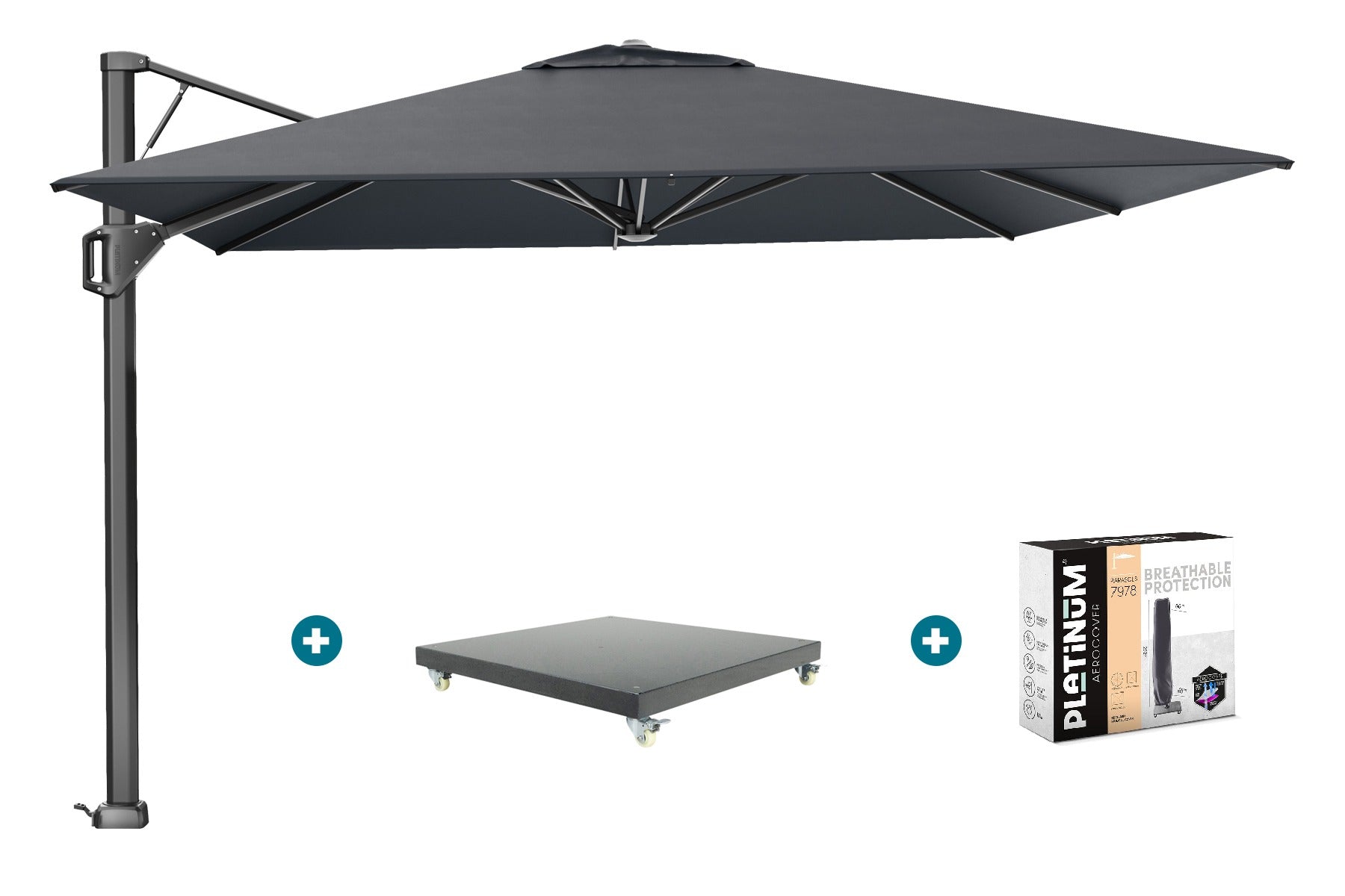 Platinum Beaufort Premium 3,2x3,2 m + Faded Black+ Marbella voet+hoes
