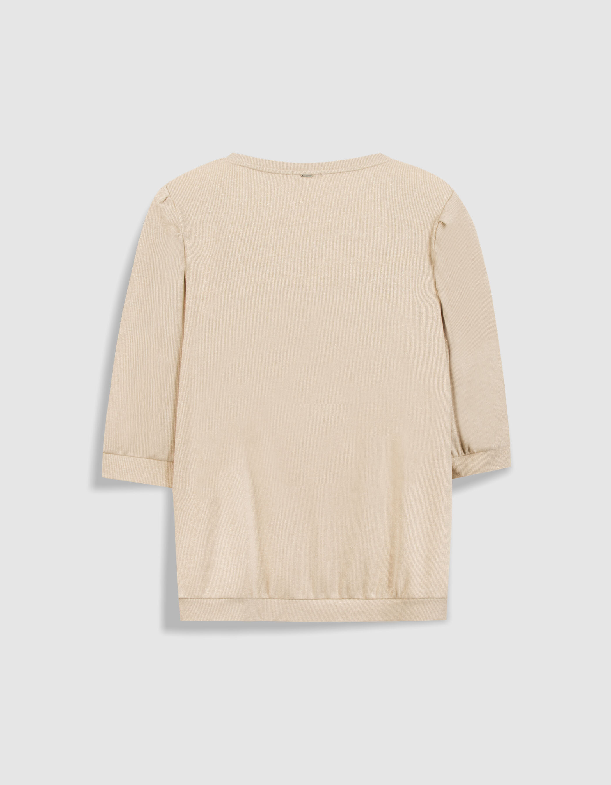 Tee-shirt col V argenté maille côtelée à épaulettes Femme