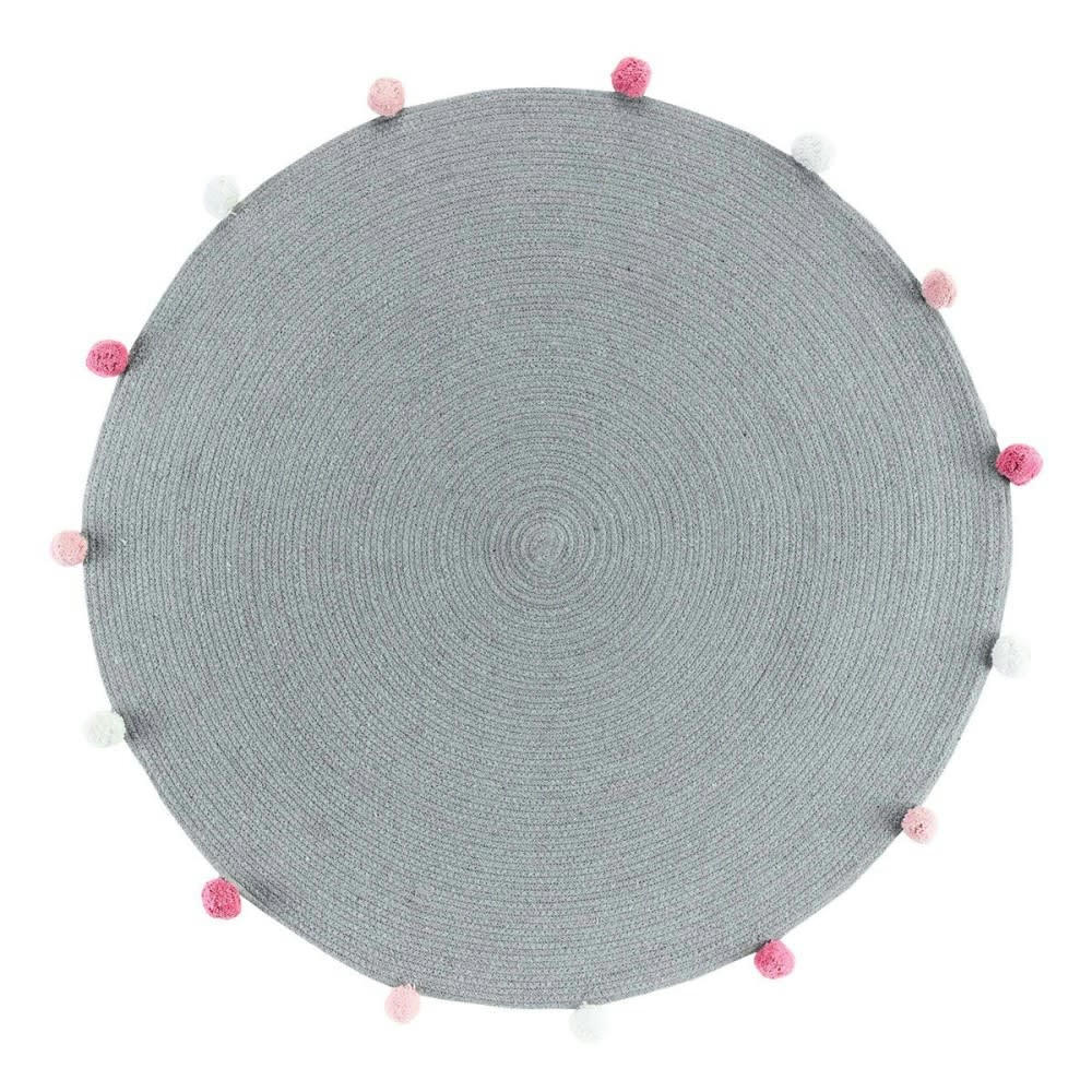 POMPOMPARTY - Tapis rond pompons gris D90cm