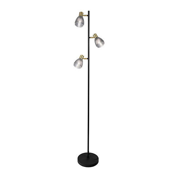 Lampadaire trois spots LINDITA 154 cm metal verre noir style retro hauteur 154 cm D: 23 cm douille E14 interrupteur a cordon