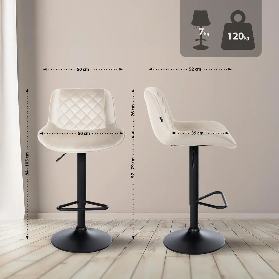 CLP Set van 2 Barkruk Kasson zwart Frame - Fluweel - creme