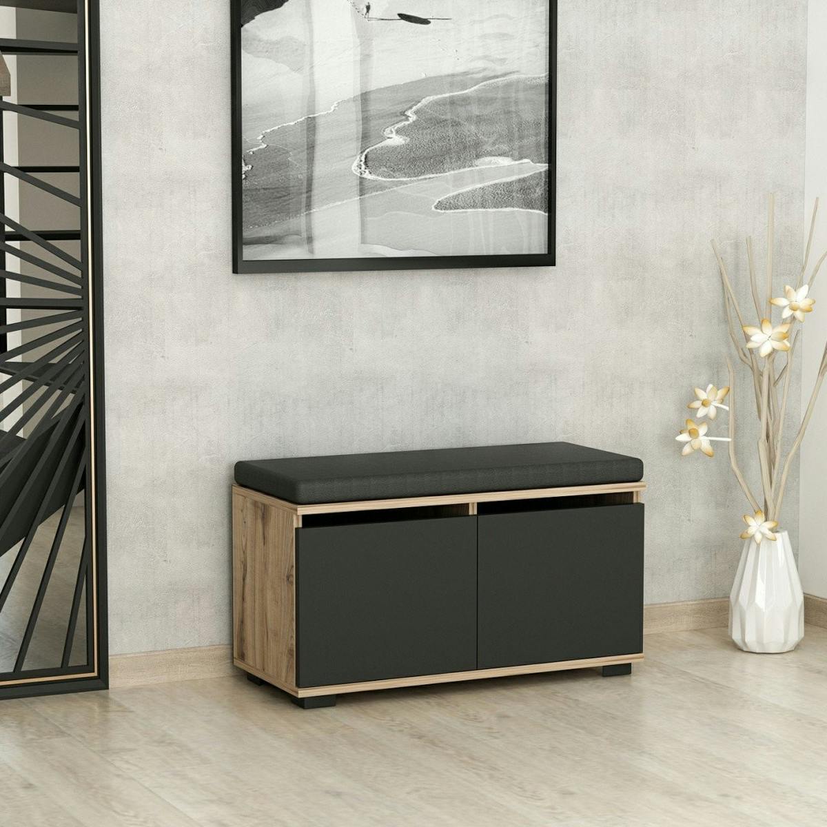 Banc à chaussures 2 portes anthracites et assise MARFA