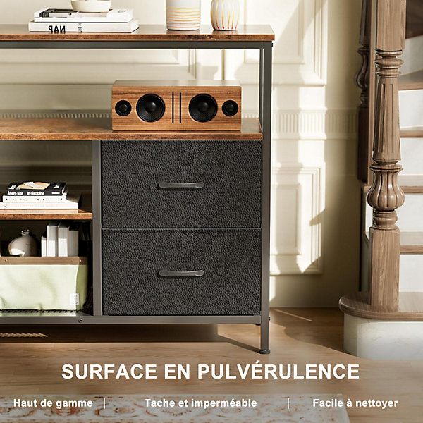 Industrielle Meuble TV 108cm, Tiroirs et étagères, Meuble TV avec Led et 4 Tiroirs,pour Salon, Chambre et Bureau,noir