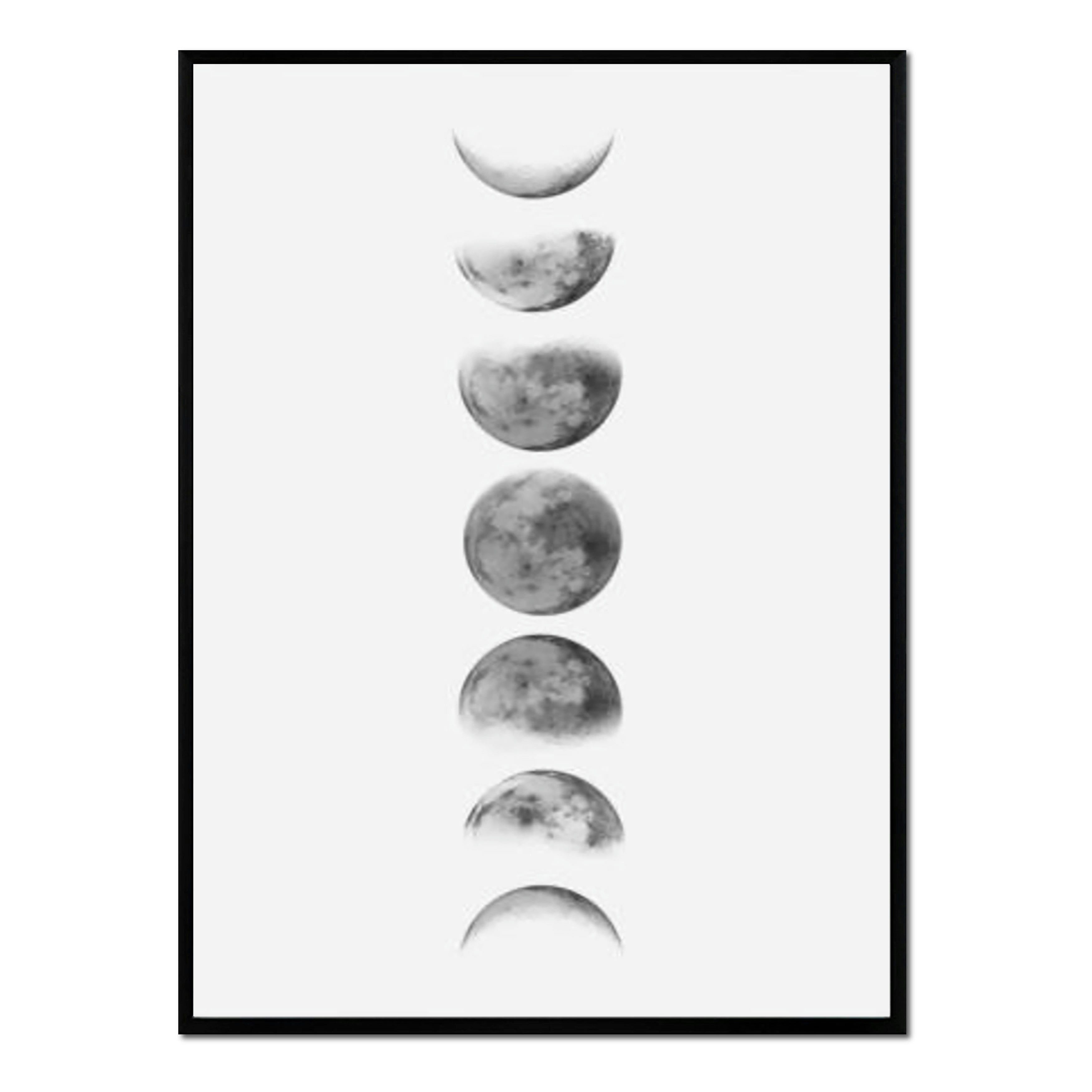 CIELO - Affiche avec cadre noir - Cycle lunaire noir et blanc - 50x70