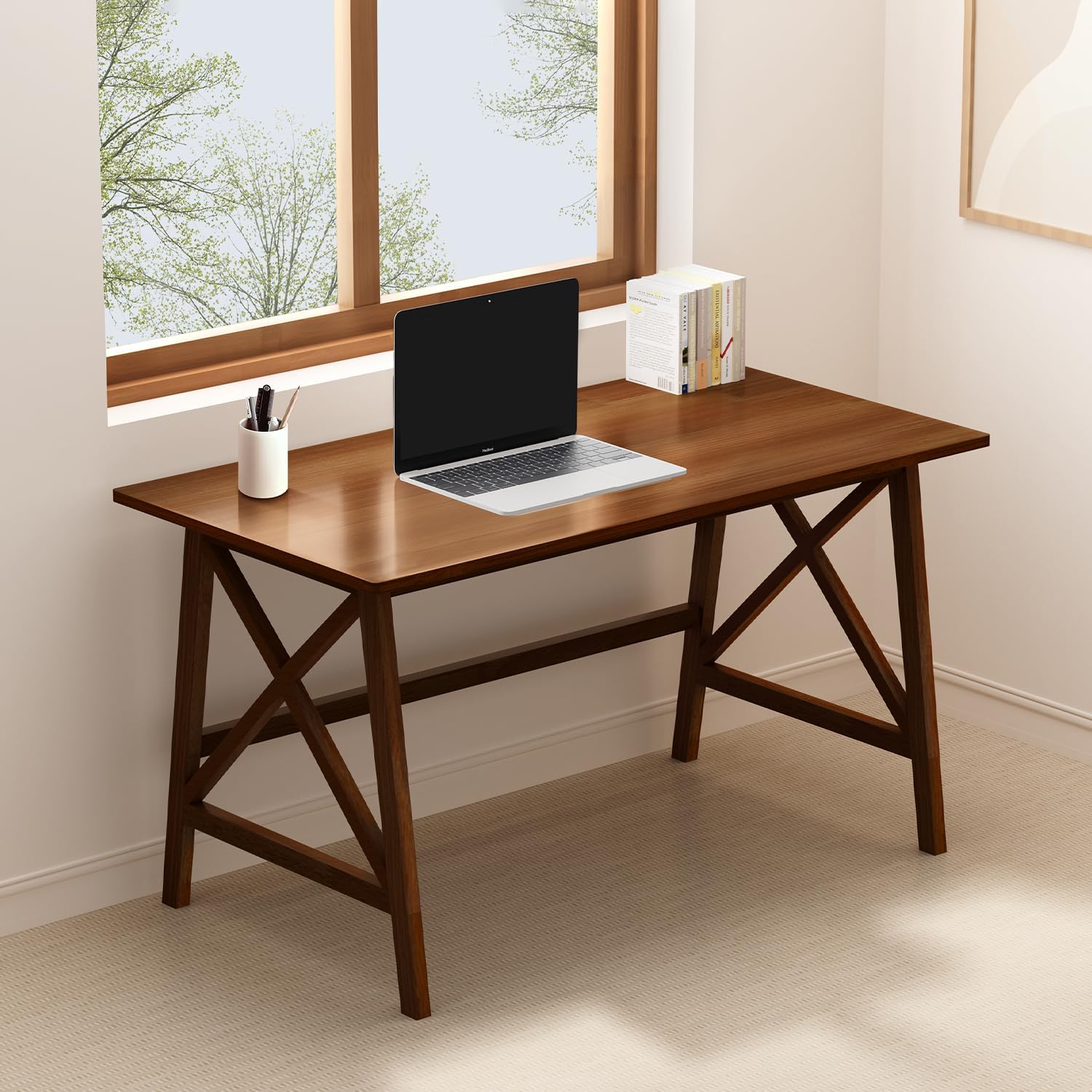 NELYE Modern Solid Wood Desk - 48 Simple Computer Table for Home Office Study Writing Workstation in Walnut, 48 W x 24 D