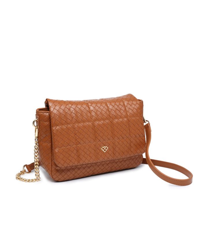 JFY Weaved Pattern Zip Top Closure Flap Cross Body Bag