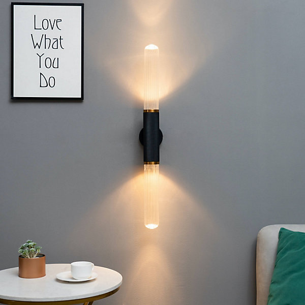 Applique tendance noire double éclairage LED en métal et verre- Hita