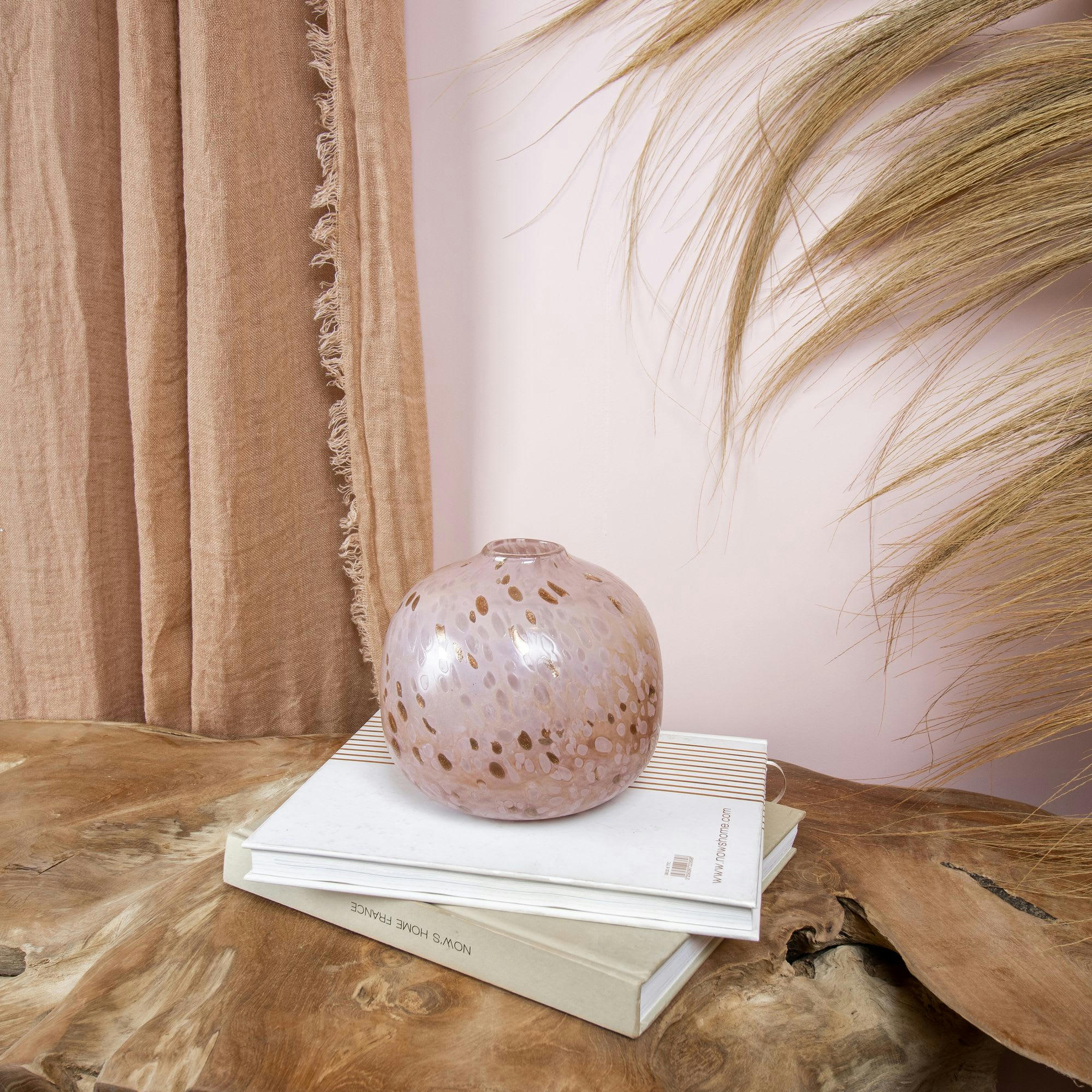 COPPRA - Vase boule rose cuivré en verre soufflé h15cm