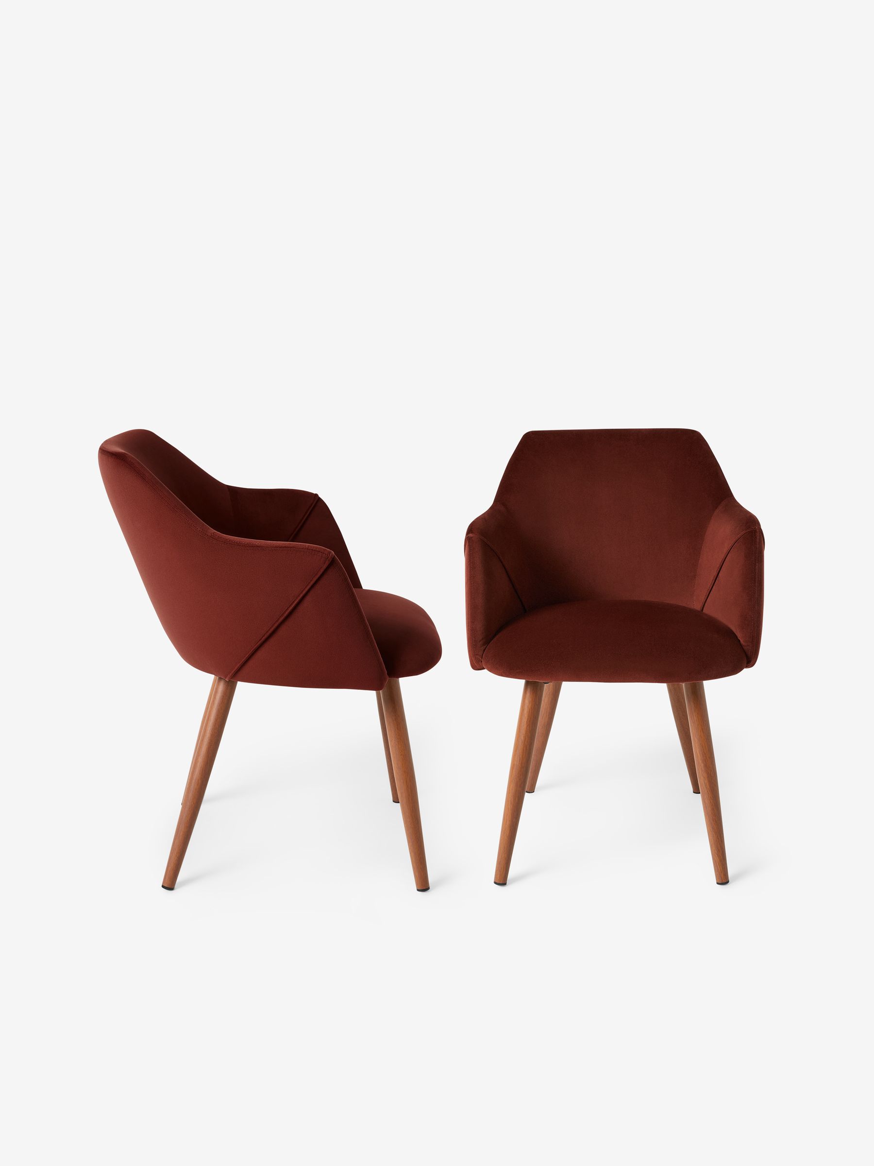 Set of 2 Lule Arm Dining Chairs in Rust Red and Walnut Effect Legs