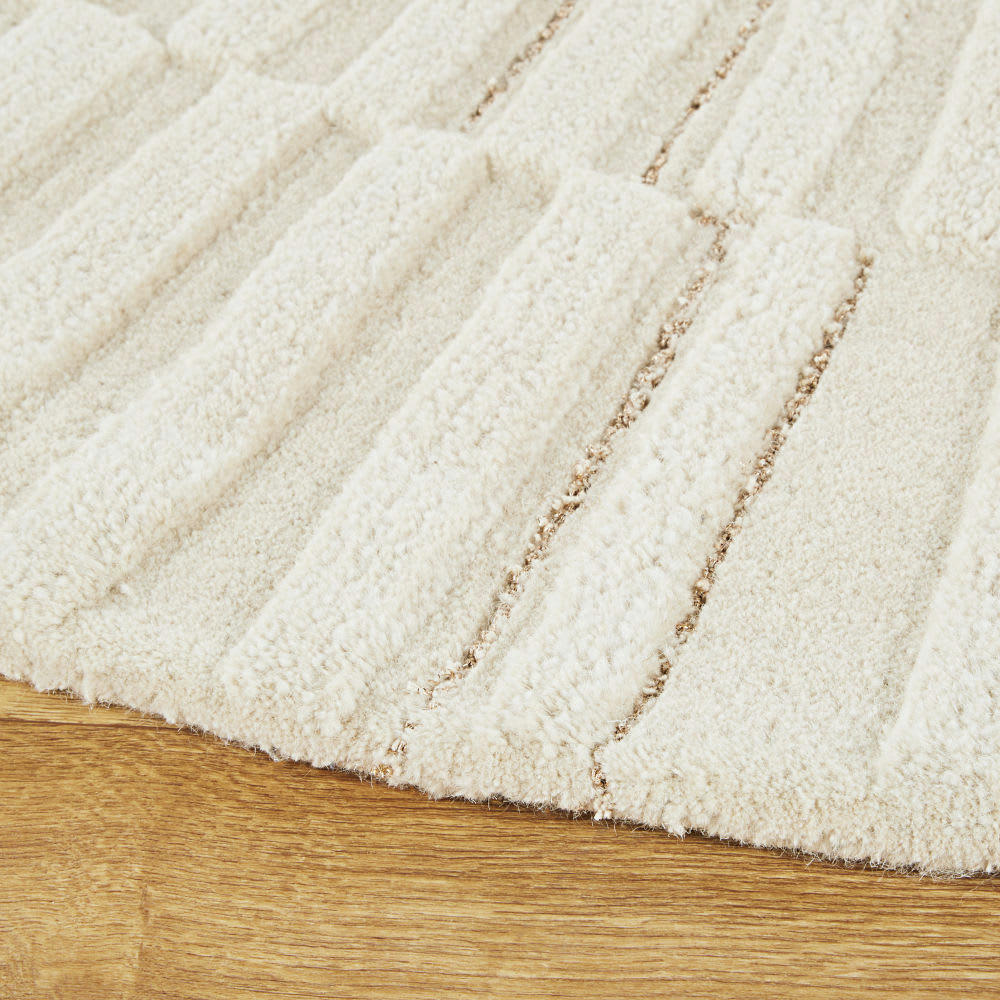 - Tapis rond tufté main en laine et en coton blanc, D180