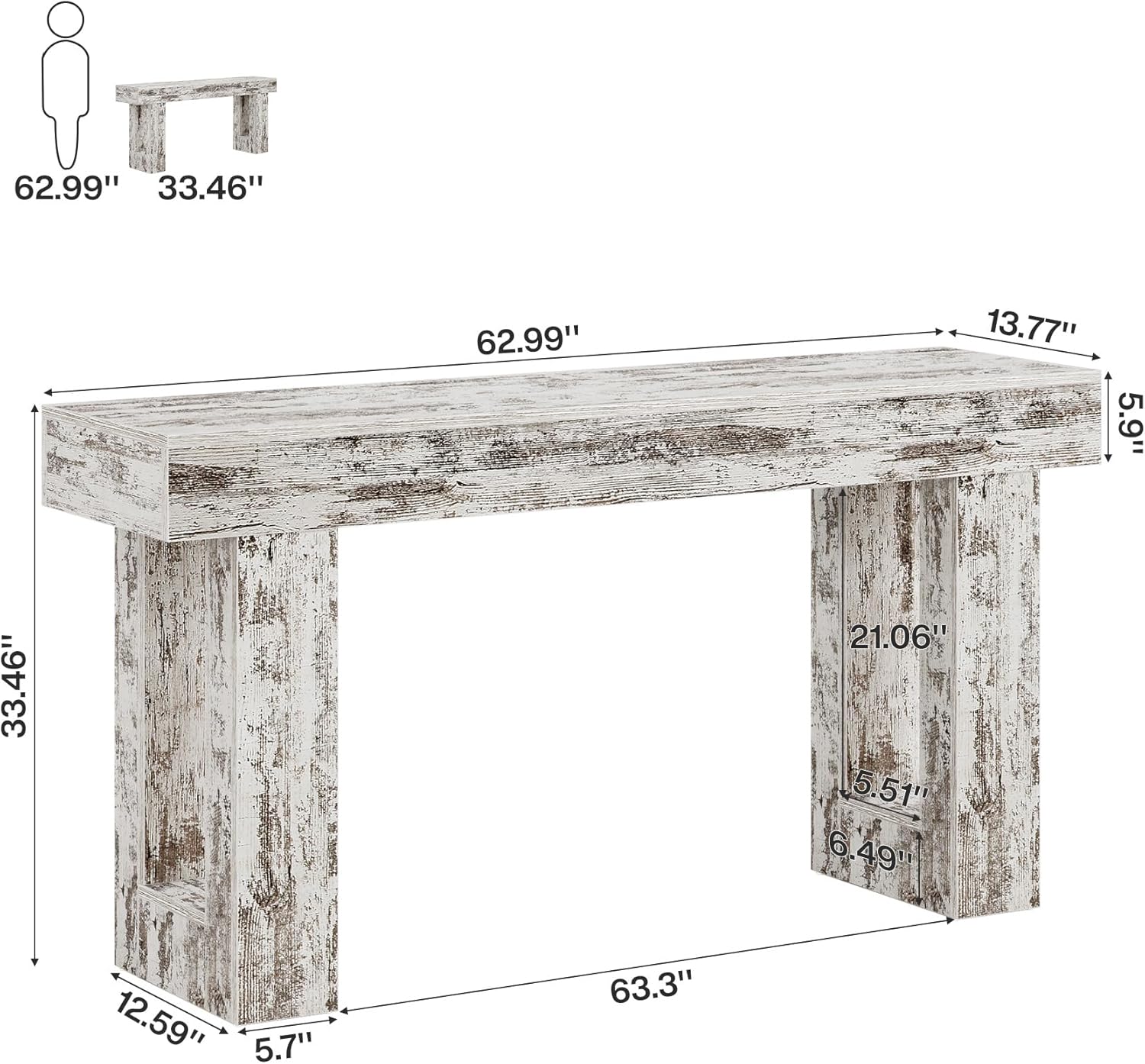 Tribesigns 63-Inch Long Console Table, Wooden Rectangular Sofa Table Behind The Couch, Farmhouse Entryway Table for Entrance, Hallway, Living Room (Distressed White)