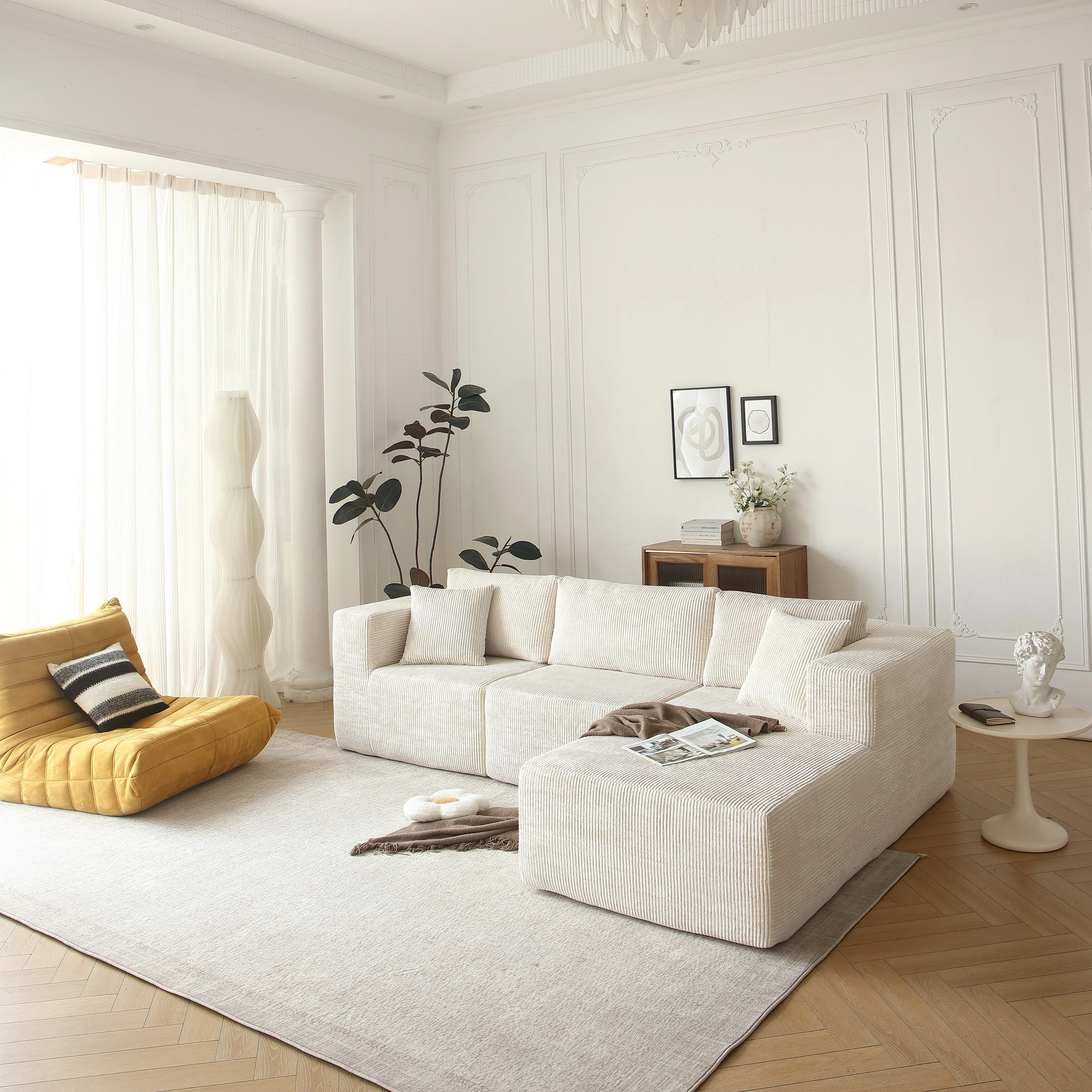 Sectional Sofa and Module, Mid-Century Modern L Shaped Couches 3-Seat Sofa Right