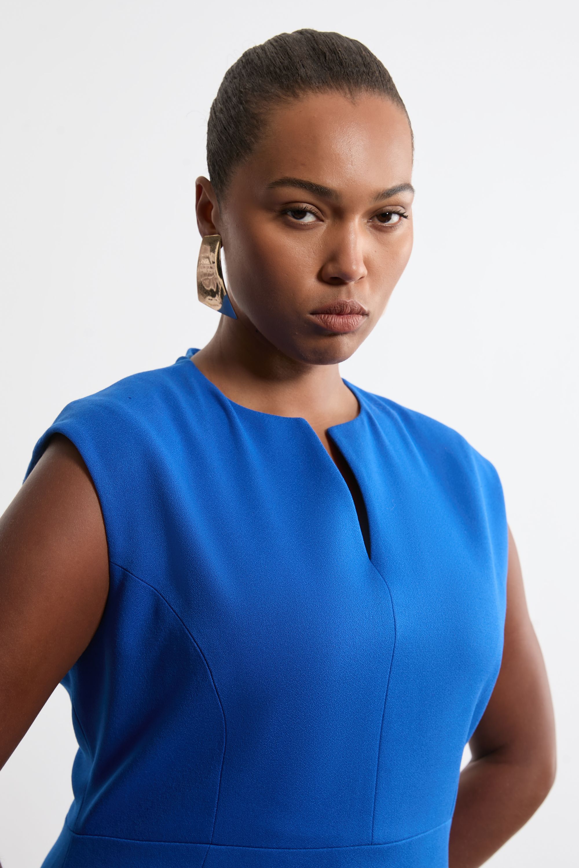 KarenMillen Plus Size Structured Crepe Tailored Full Skirted Belted Midi Dress